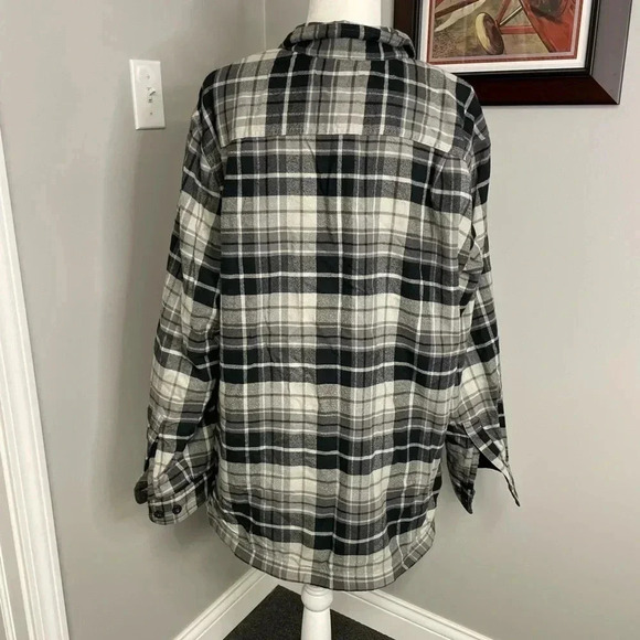 L.L. Bean Men's Fleece-Lined Flannel Shirt Jacket Traditional Fit - Black White - Picture 3 of 4